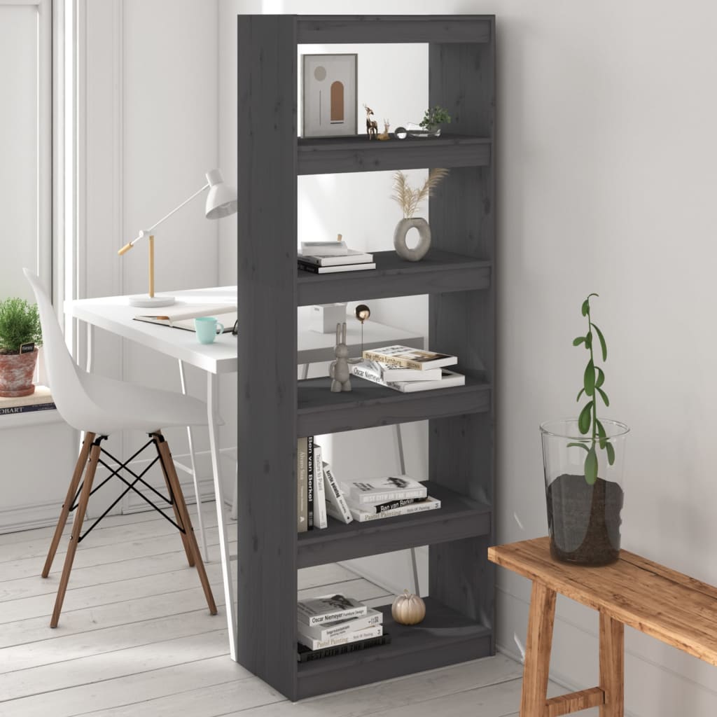 Bogreol/rumdeler Grå 60x30x167,5 cm massiv fyrretræ