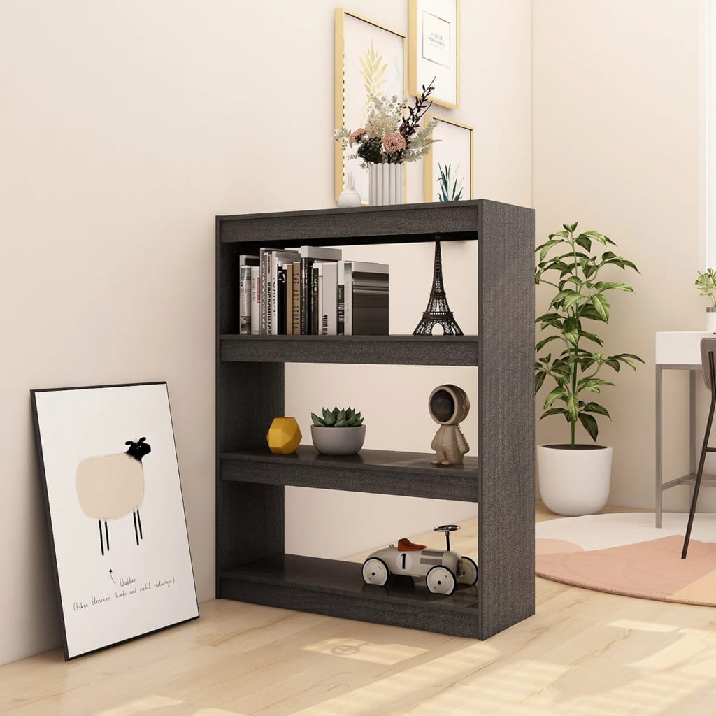 Bogreol/rumdeler Grå 100x30x103 cm Massiv fyrretræ