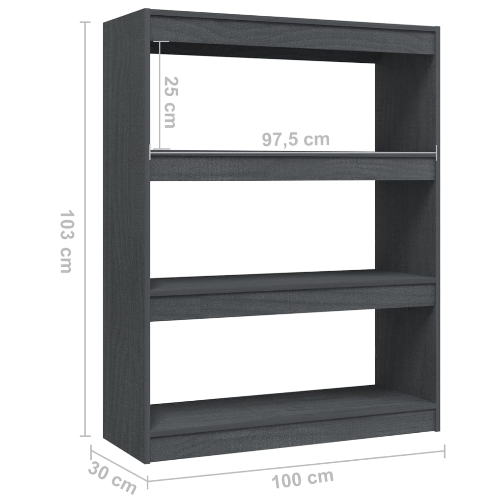 Bogreol/rumdeler Grå 100x30x103 cm Massiv fyrretræ