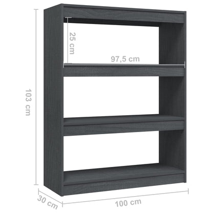 Bogreol/rumdeler Grå 100x30x103 cm Massiv fyrretræ