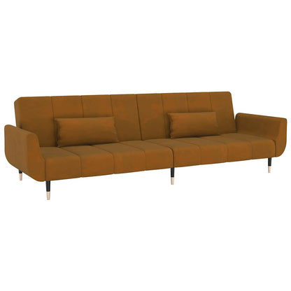 Schlafsofa 2-Sitzer mit 2 Kissen Braun Samt