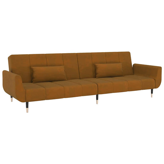 Schlafsofa 2-Sitzer mit 2 Kissen Braun Samt