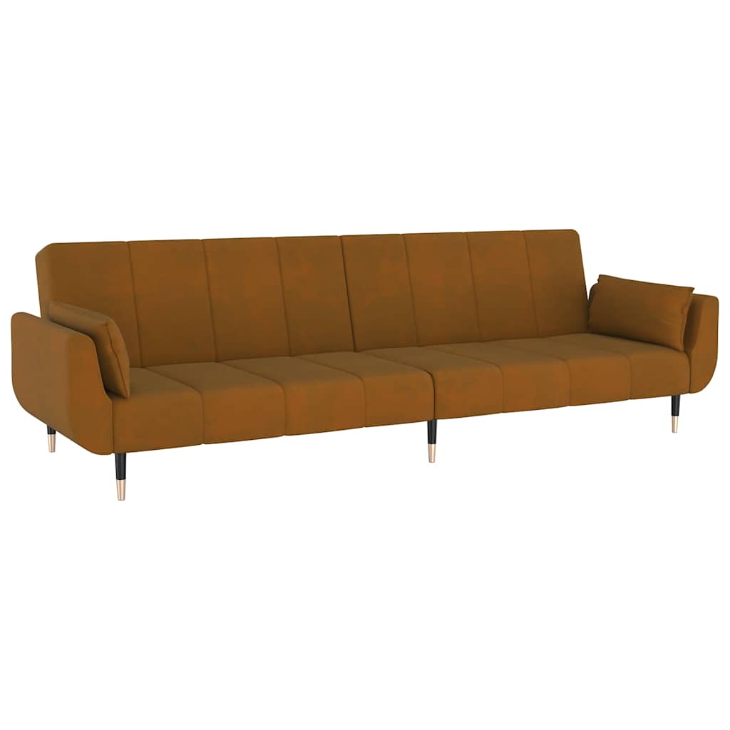 Schlafsofa 2-Sitzer mit 2 Kissen Braun Samt