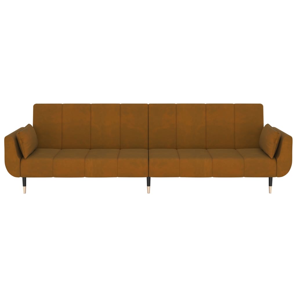 Schlafsofa 2-Sitzer mit 2 Kissen Braun Samt