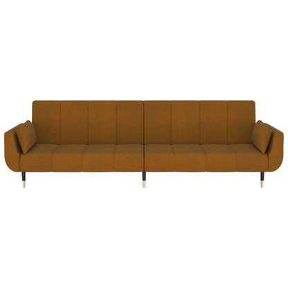 Schlafsofa 2-Sitzer mit 2 Kissen Braun Samt