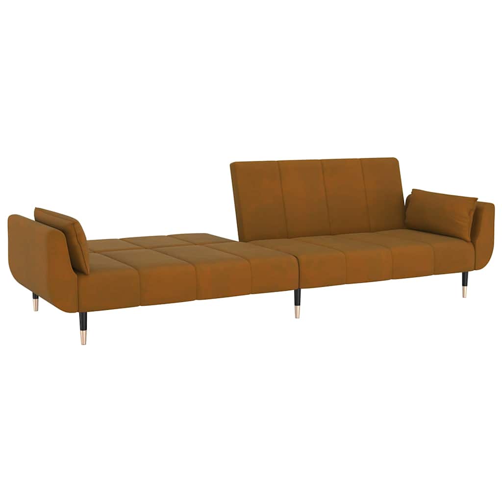 Schlafsofa 2-Sitzer mit 2 Kissen Braun Samt