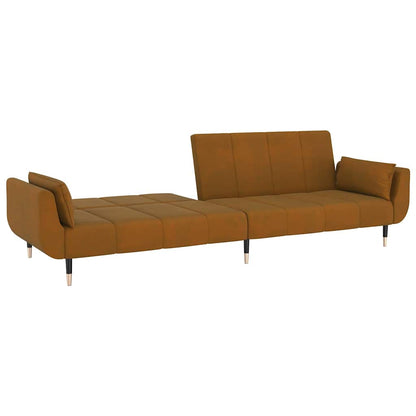 Schlafsofa 2-Sitzer mit 2 Kissen Braun Samt
