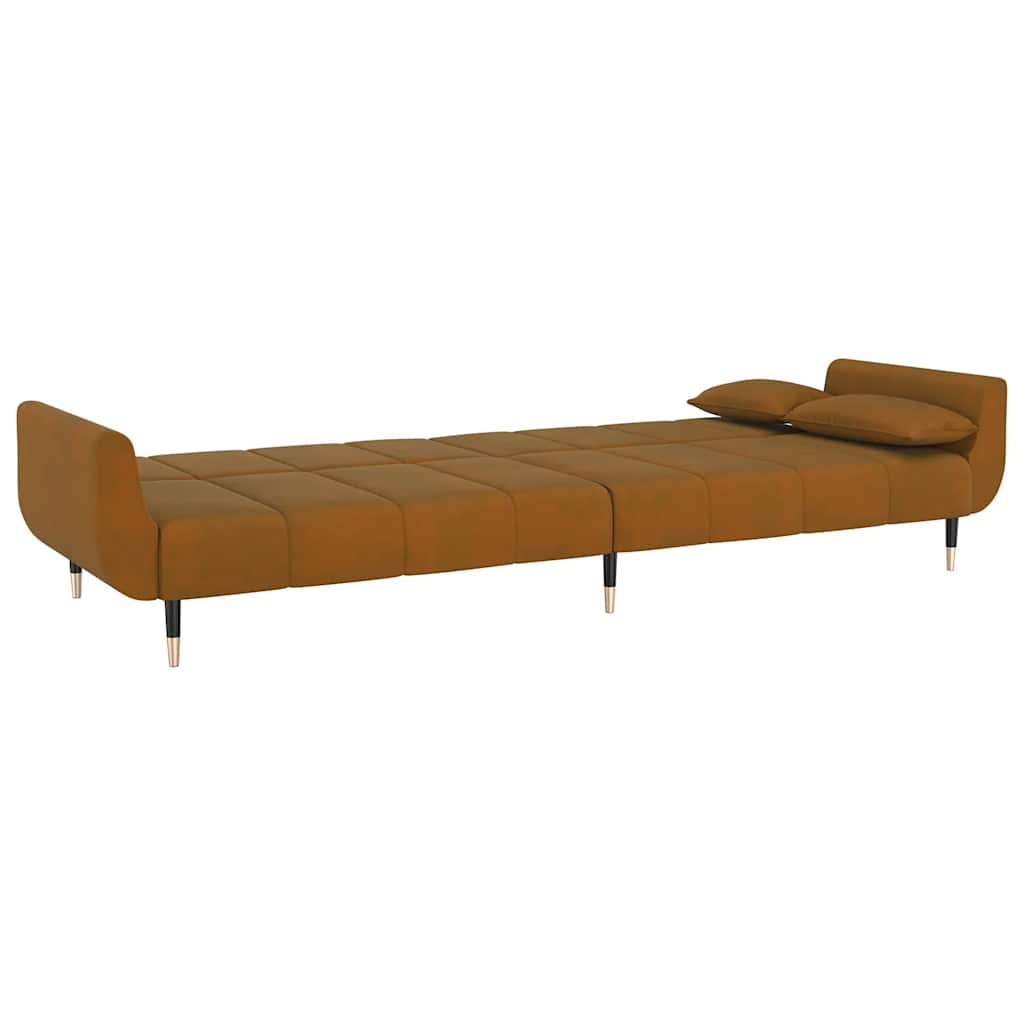 Schlafsofa 2-Sitzer mit 2 Kissen Braun Samt