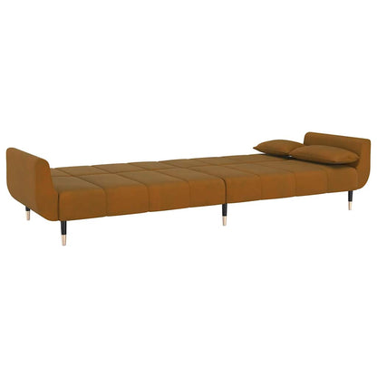 Schlafsofa 2-Sitzer mit 2 Kissen Braun Samt