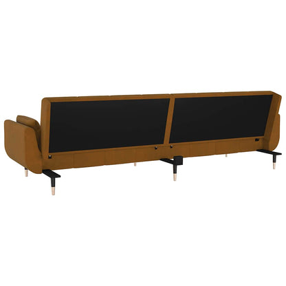 Schlafsofa 2-Sitzer mit 2 Kissen Braun Samt