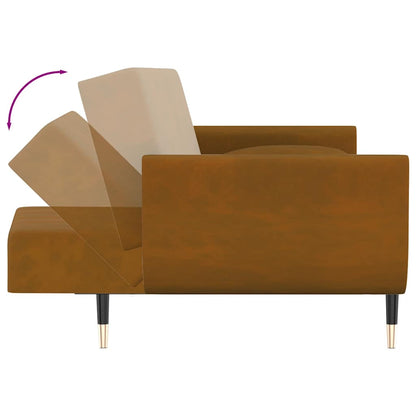 Schlafsofa 2-Sitzer mit 2 Kissen Braun Samt