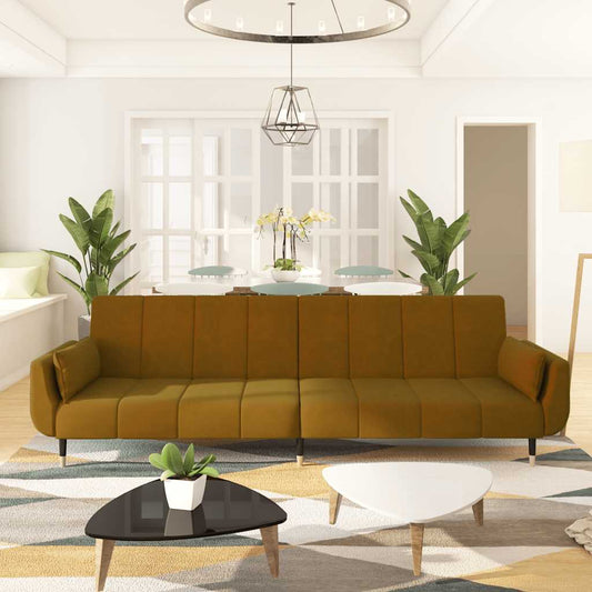 Schlafsofa 2-Sitzer mit 2 Kissen Braun Samt