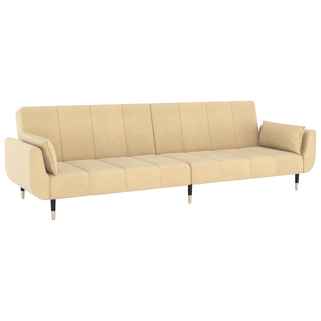Schlafsofa 2-Sitzer mit 2 Kissen Creme Samt