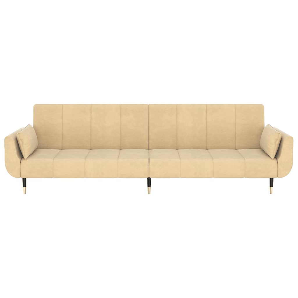 Schlafsofa 2-Sitzer mit 2 Kissen Creme Samt
