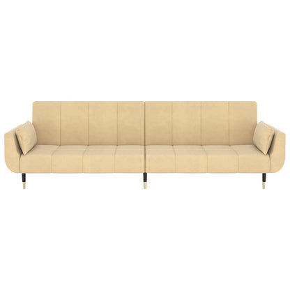 Schlafsofa 2-Sitzer mit 2 Kissen Creme Samt