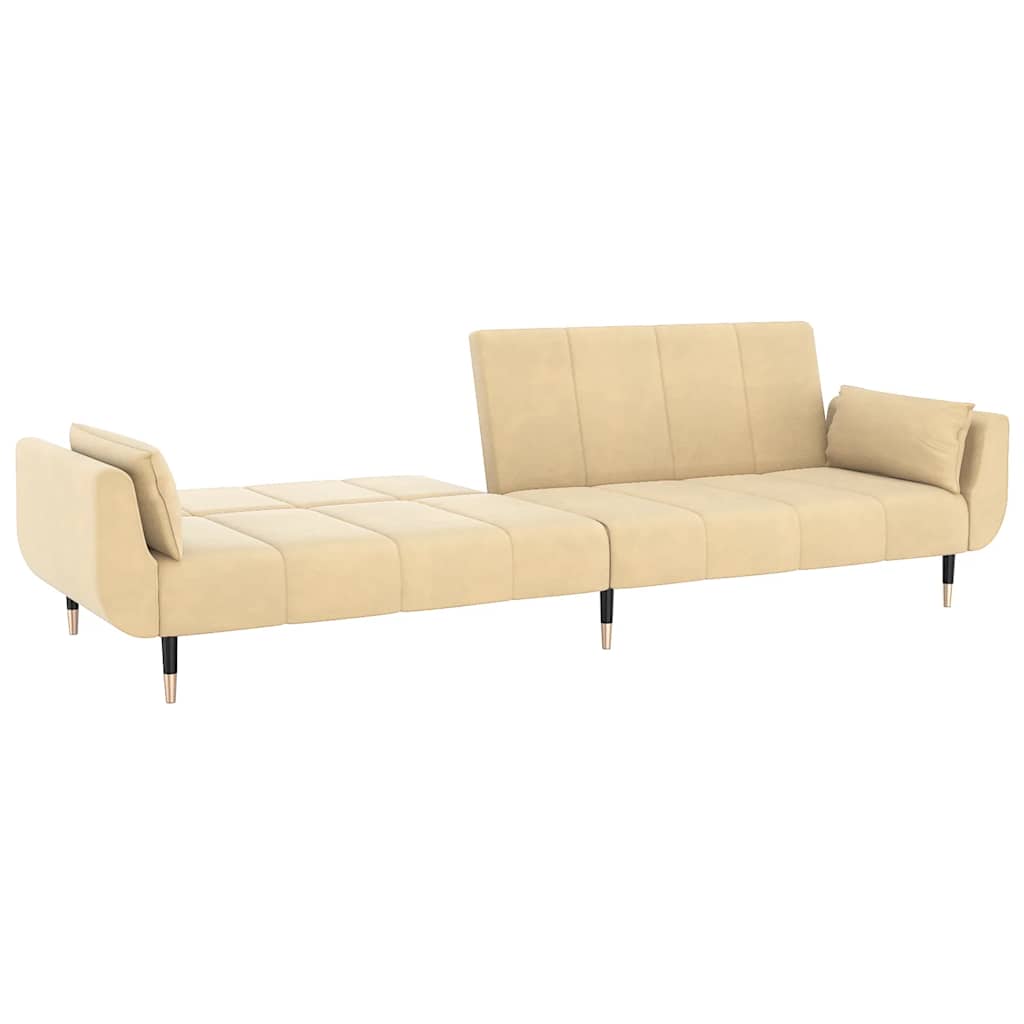 Schlafsofa 2-Sitzer mit 2 Kissen Creme Samt