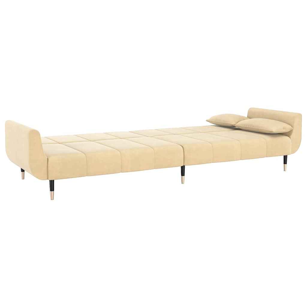 Schlafsofa 2-Sitzer mit 2 Kissen Creme Samt