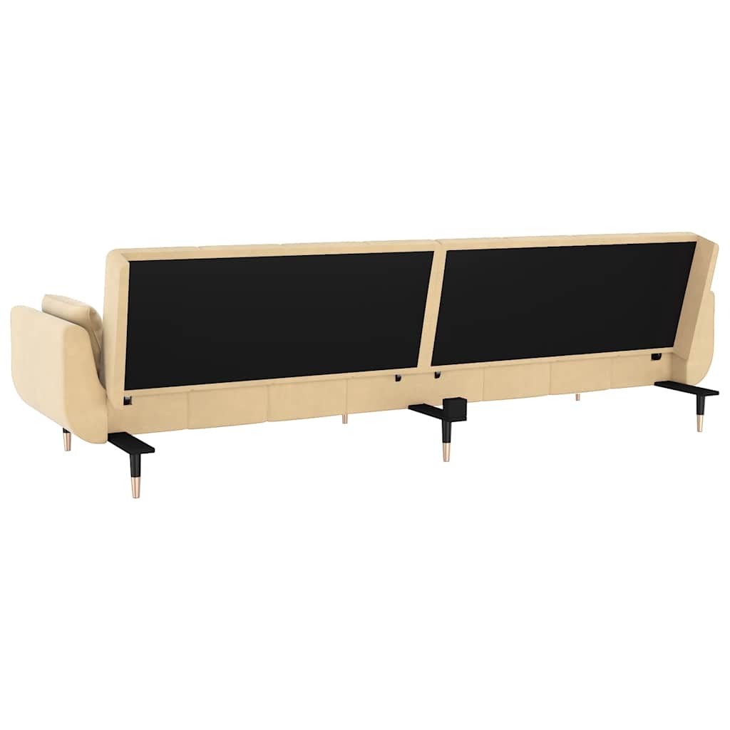 Schlafsofa 2-Sitzer mit 2 Kissen Creme Samt