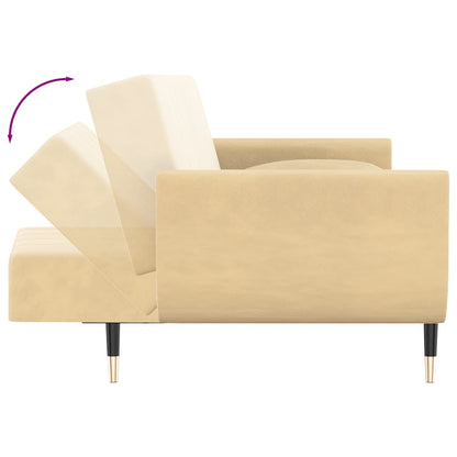 Schlafsofa 2-Sitzer mit 2 Kissen Creme Samt