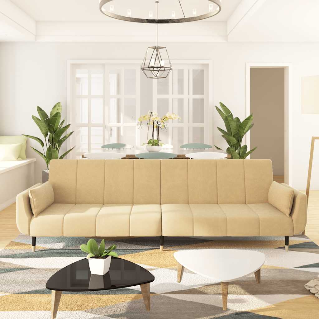 Schlafsofa 2-Sitzer mit 2 Kissen Creme Samt