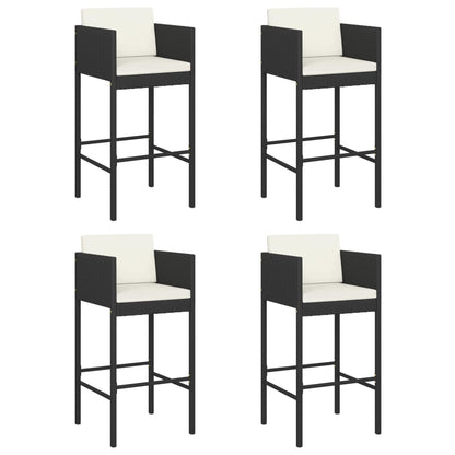 Barhocker 4 Stk. mit Kissen Schwarz Poly Rattan