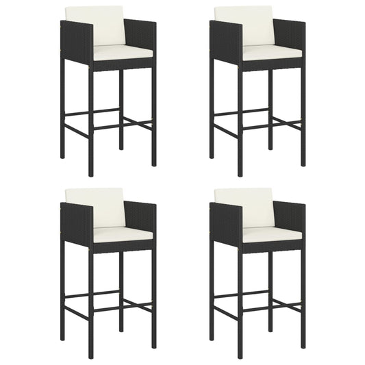 Barhocker 4 Stk. mit Kissen Schwarz Poly Rattan