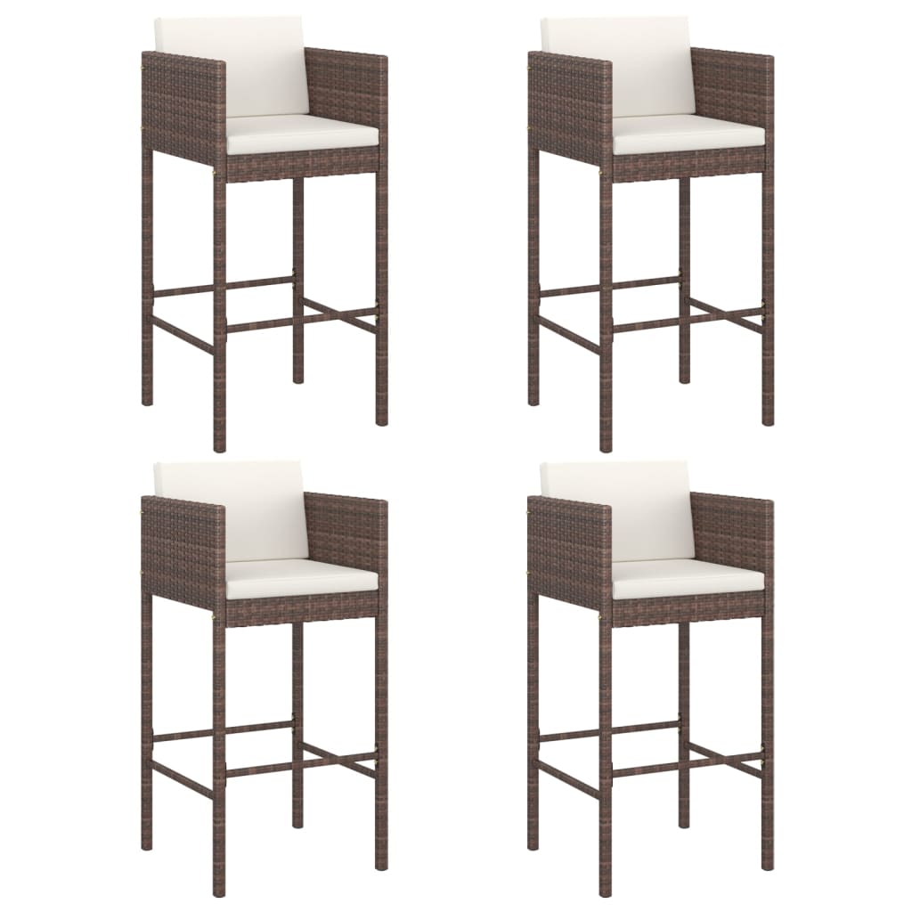 Barhocker 4 Stk. mit Kissen Braun Poly Rattan