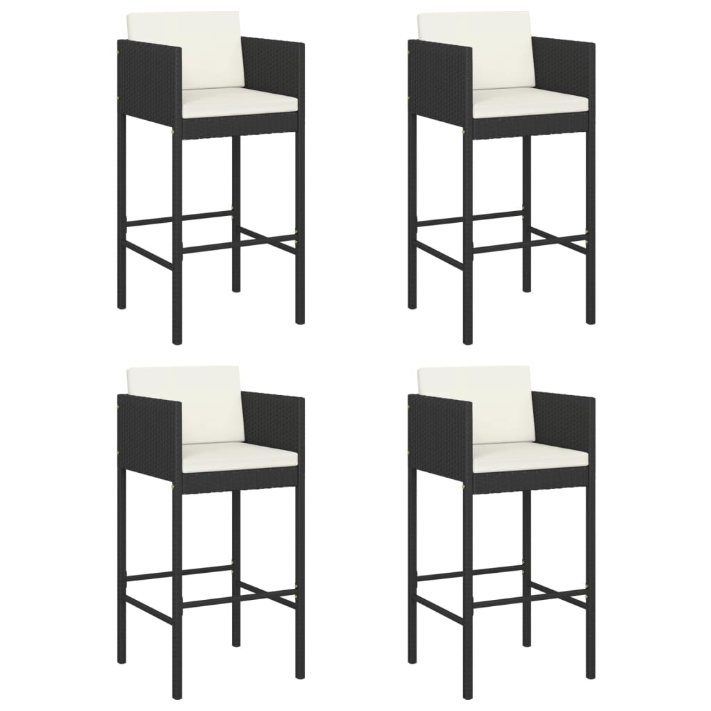 Barhocker 4 Stk. mit Kissen Schwarz Poly Rattan