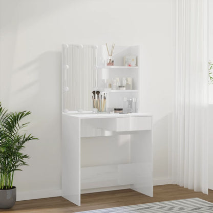 Schminktisch mit LED Hochglanz-Weiß 74,5x40x141 cm
