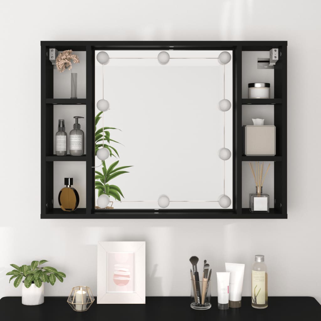 Spiegelschrank mit LED Schwarz 76x15x55 cm