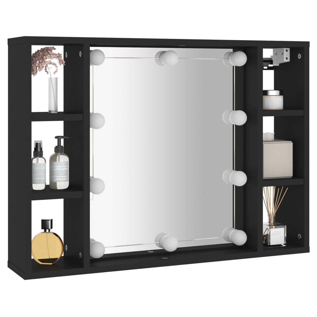 Spiegelschrank mit LED Schwarz 76x15x55 cm