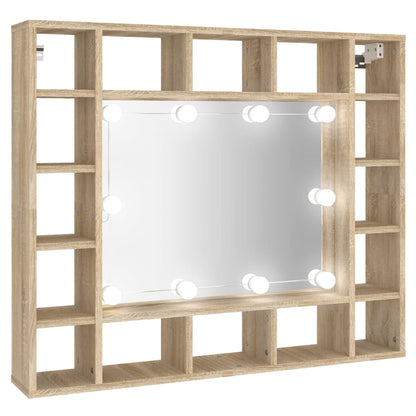 Spejlskab med LED Sonoma Eg 91x15x76,5 cm