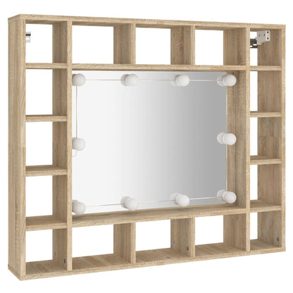 Spejlskab med LED Sonoma Eg 91x15x76,5 cm