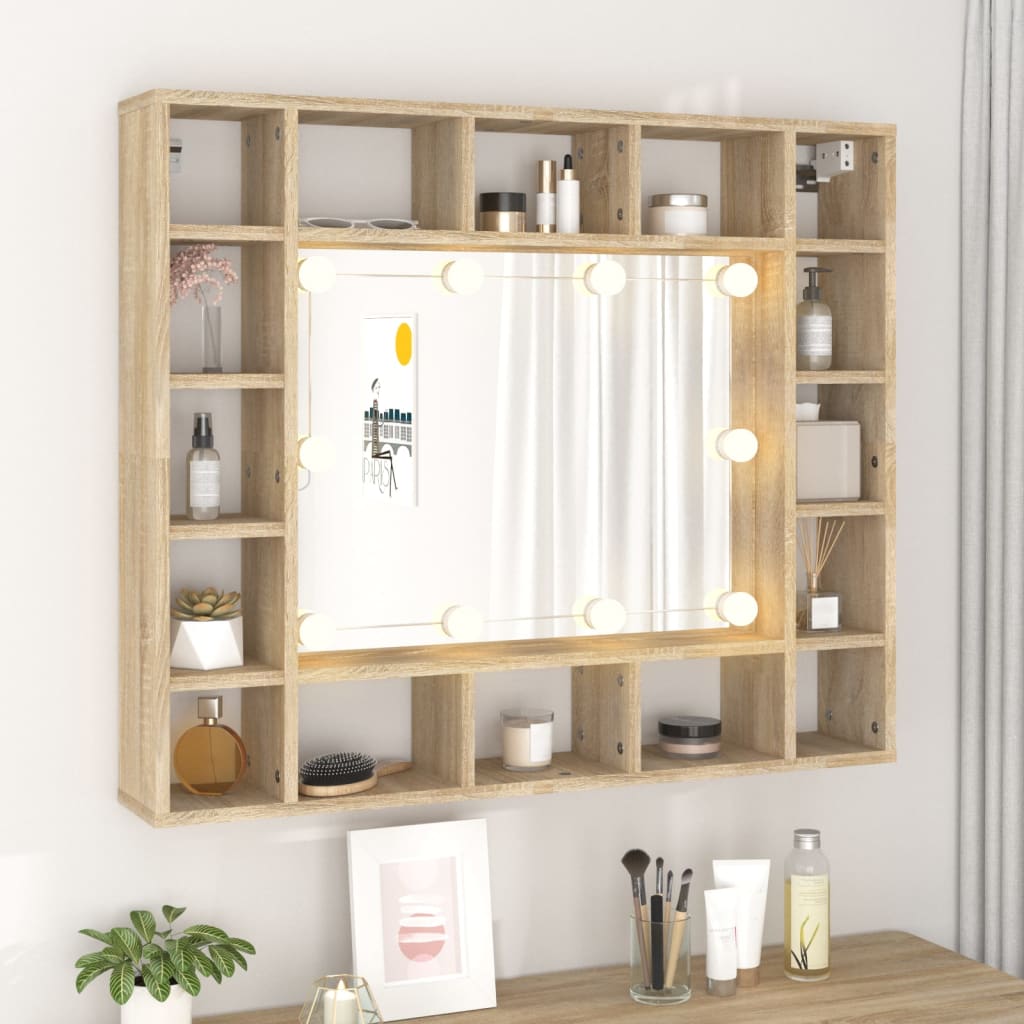 Spejlskab med LED Sonoma Eg 91x15x76,5 cm