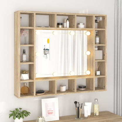 Spejlskab med LED Sonoma Eg 91x15x76,5 cm