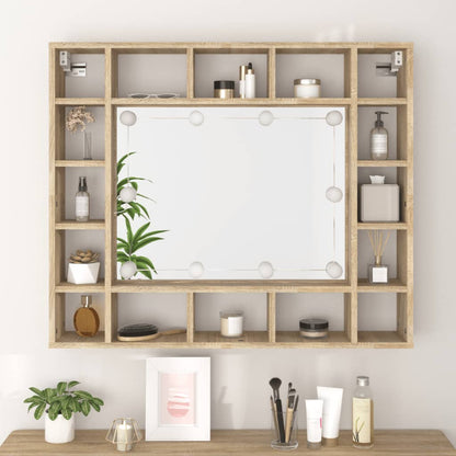 Spejlskab med LED Sonoma Eg 91x15x76,5 cm