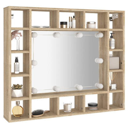 Spejlskab med LED Sonoma Eg 91x15x76,5 cm