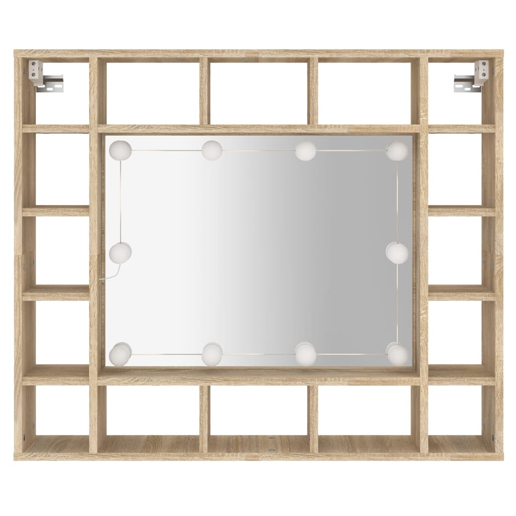 Spejlskab med LED Sonoma Eg 91x15x76,5 cm
