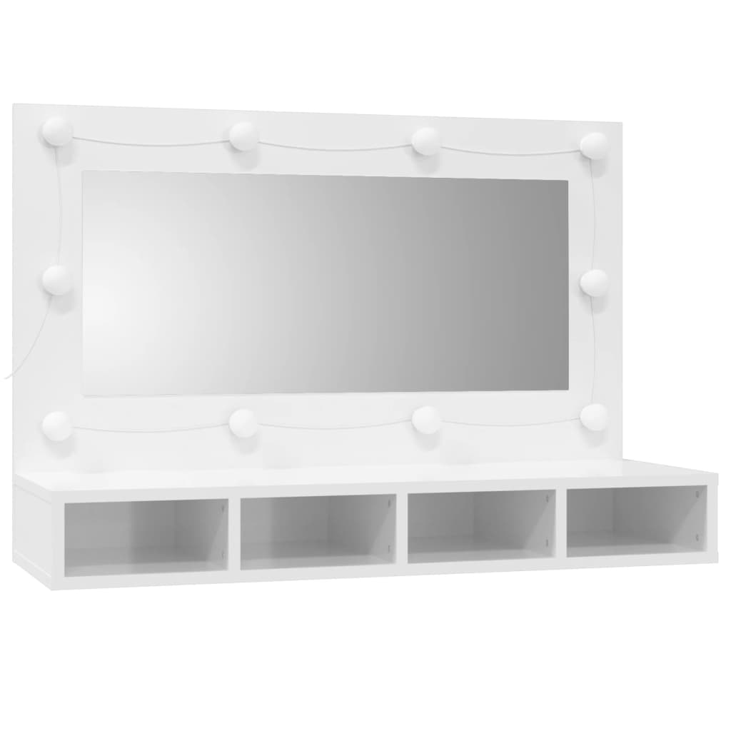 Spejlskab med LED Højglans Hvid 90x31,5x62 cm