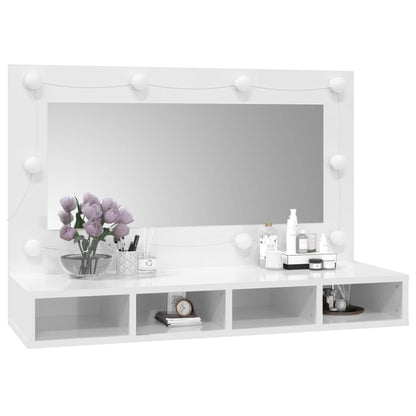 Spejlskab med LED Højglans Hvid 90x31,5x62 cm