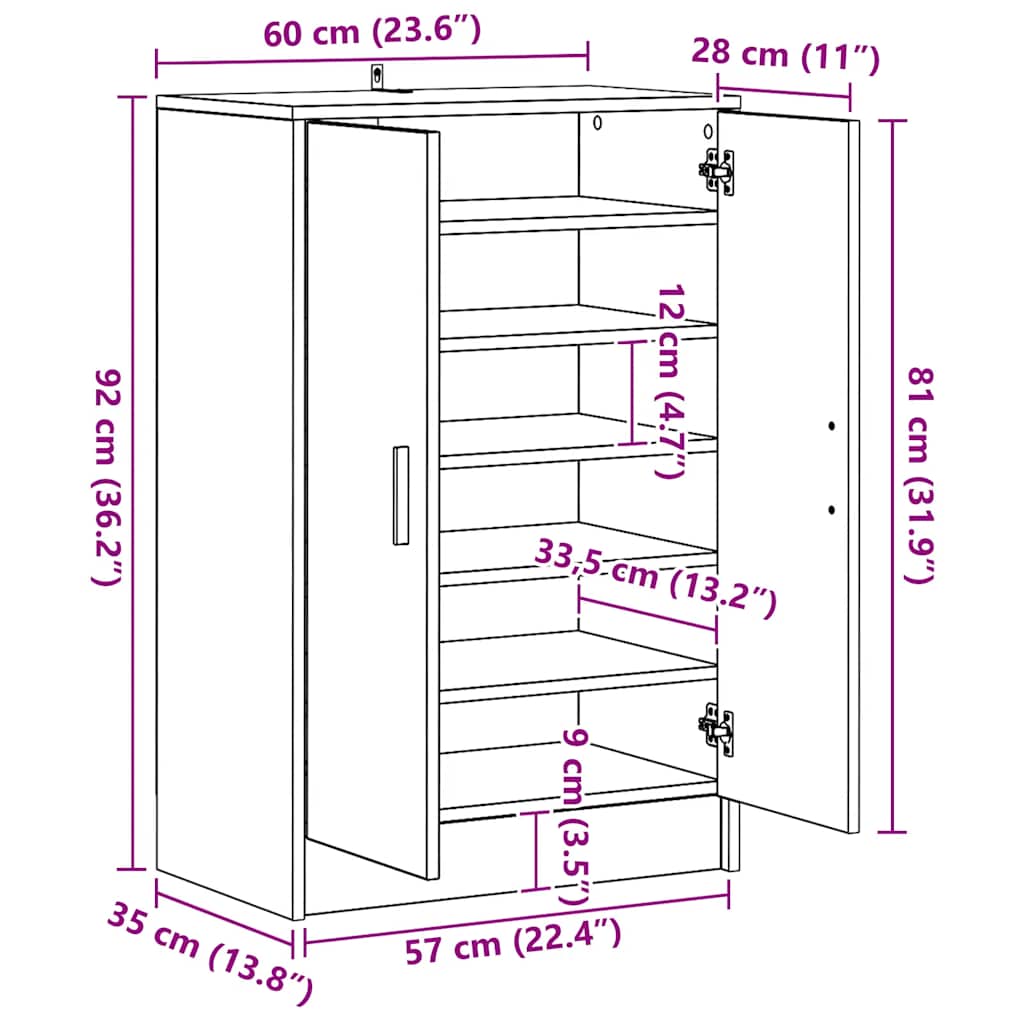 Schuhschrank Betongrau 60x35x92 cm Holzwerkstoff