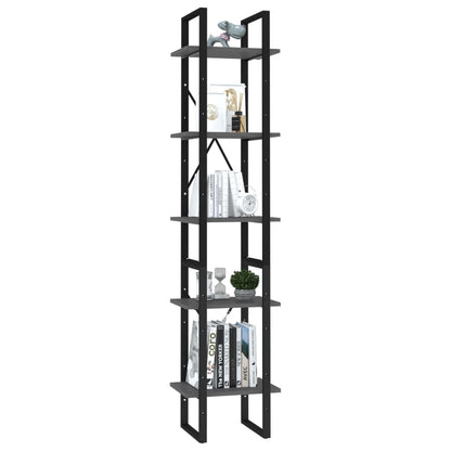 Bücherregal 5 Fächer Grau 40x30x175 cm Holzwerkstoff