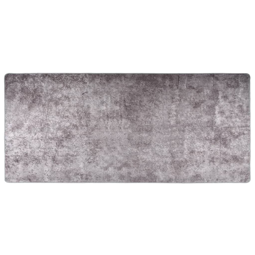 Teppich Waschbar 80x300 cm Grau Rutschfest