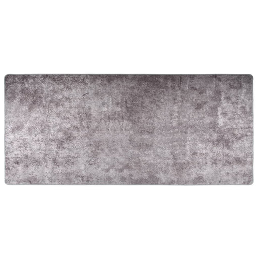 Teppich Waschbar 80x300 cm Grau Rutschfest