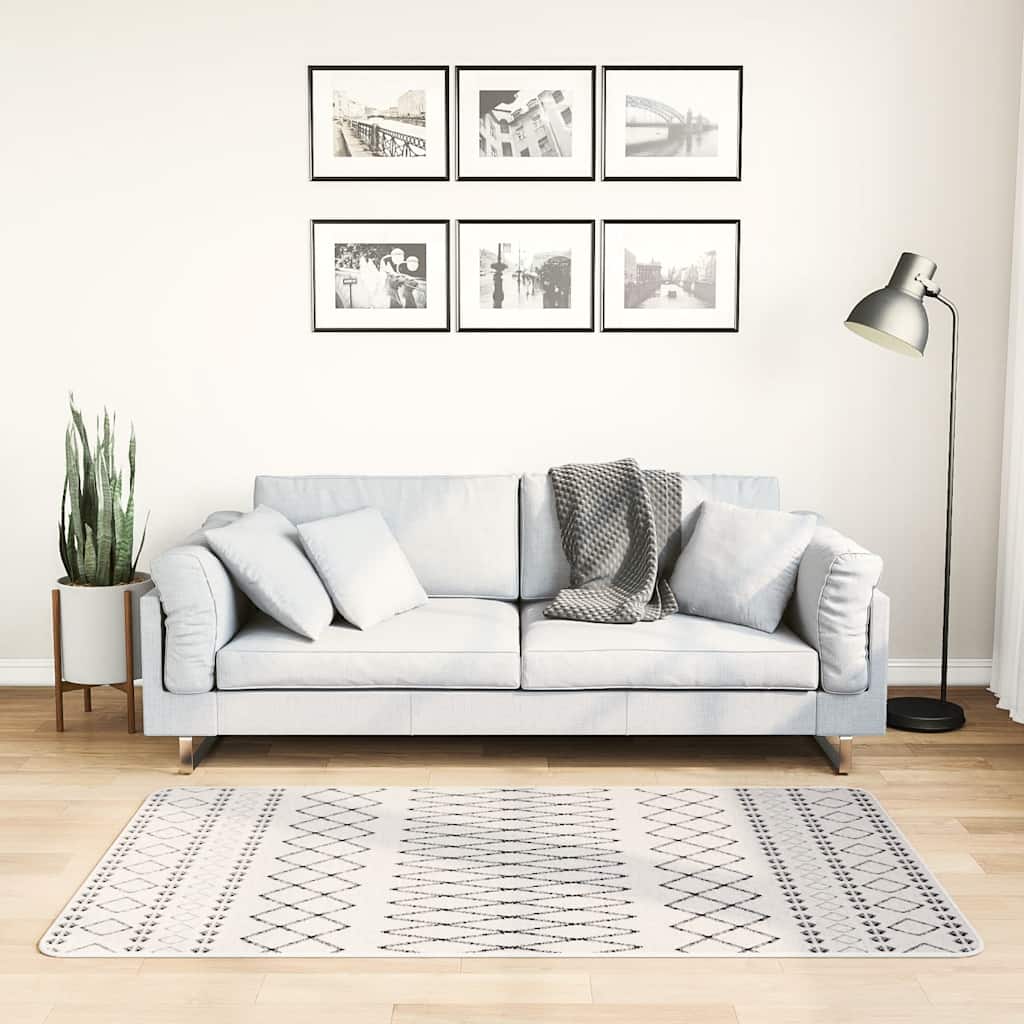 Teppich Waschbar 80x150 cm Schwarz und Weiß Rutschfest