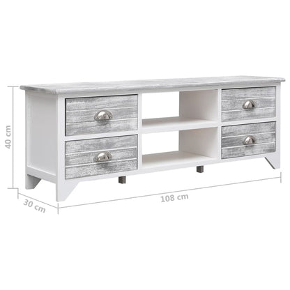 TV-Schrank Weiß und Grau 108x30x40 cm Massivholz Paulownia