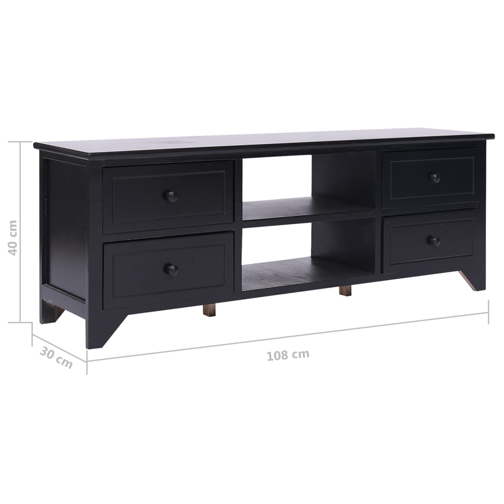 TV-skab Sort 108x30x40 cm Massivt Træ Paulownia