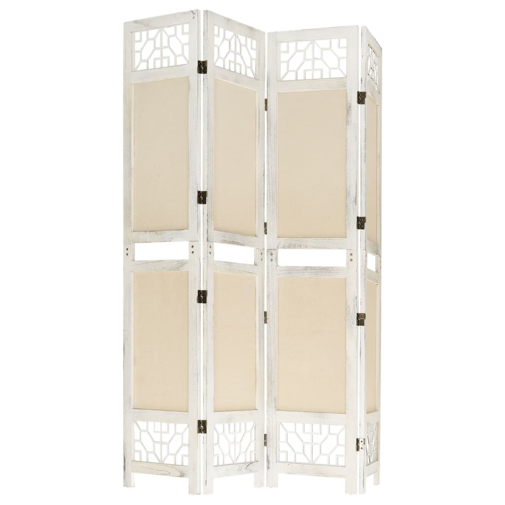 4-delt Room Divider Creme 140x165 cm Stof