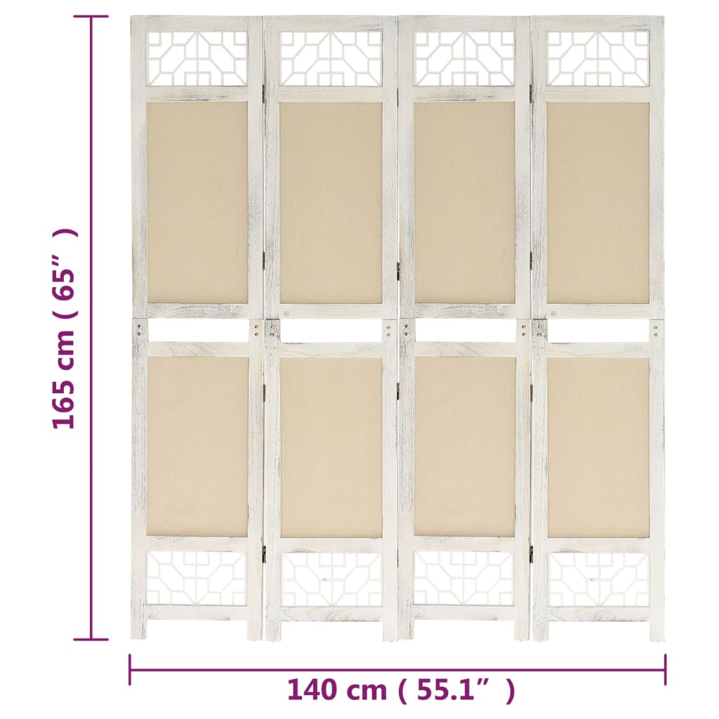 4-delt Room Divider Creme 140x165 cm Stof
