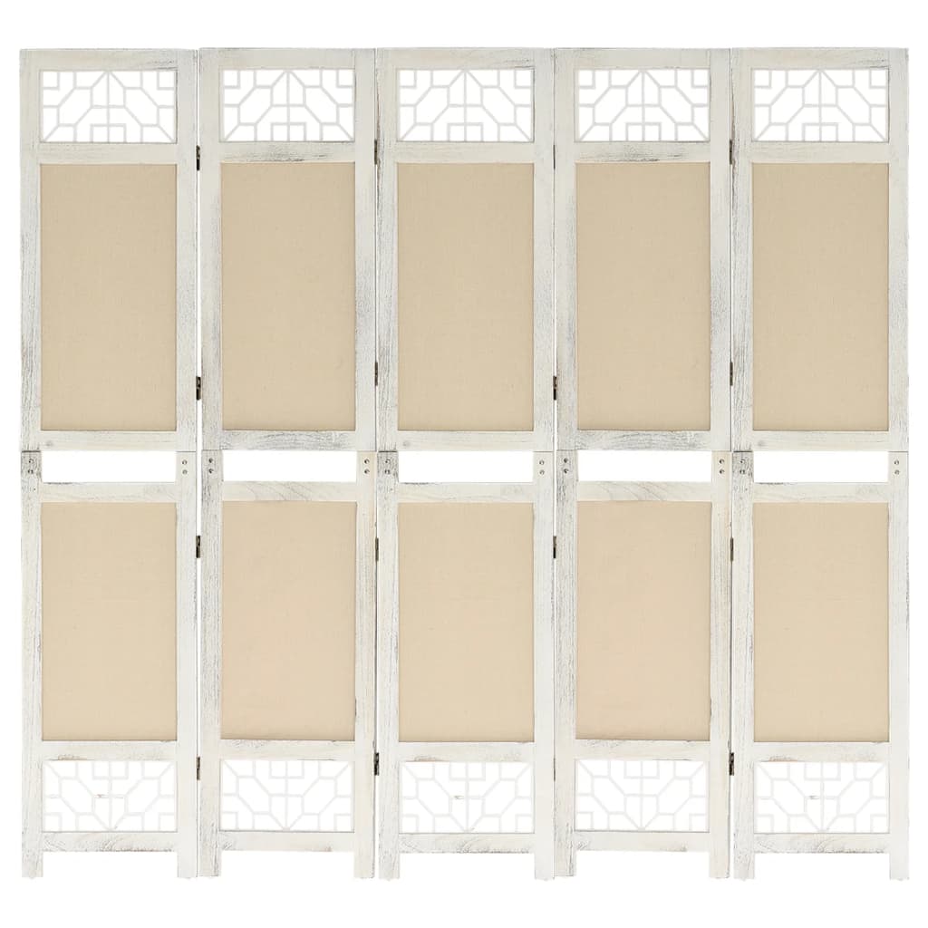 5-tlg. Raumteiler Creme 175x165 cm Stoff